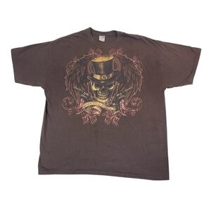 Smith And Wesson Tshirt Mens Sz 2XL Brown Skull Crew Neck